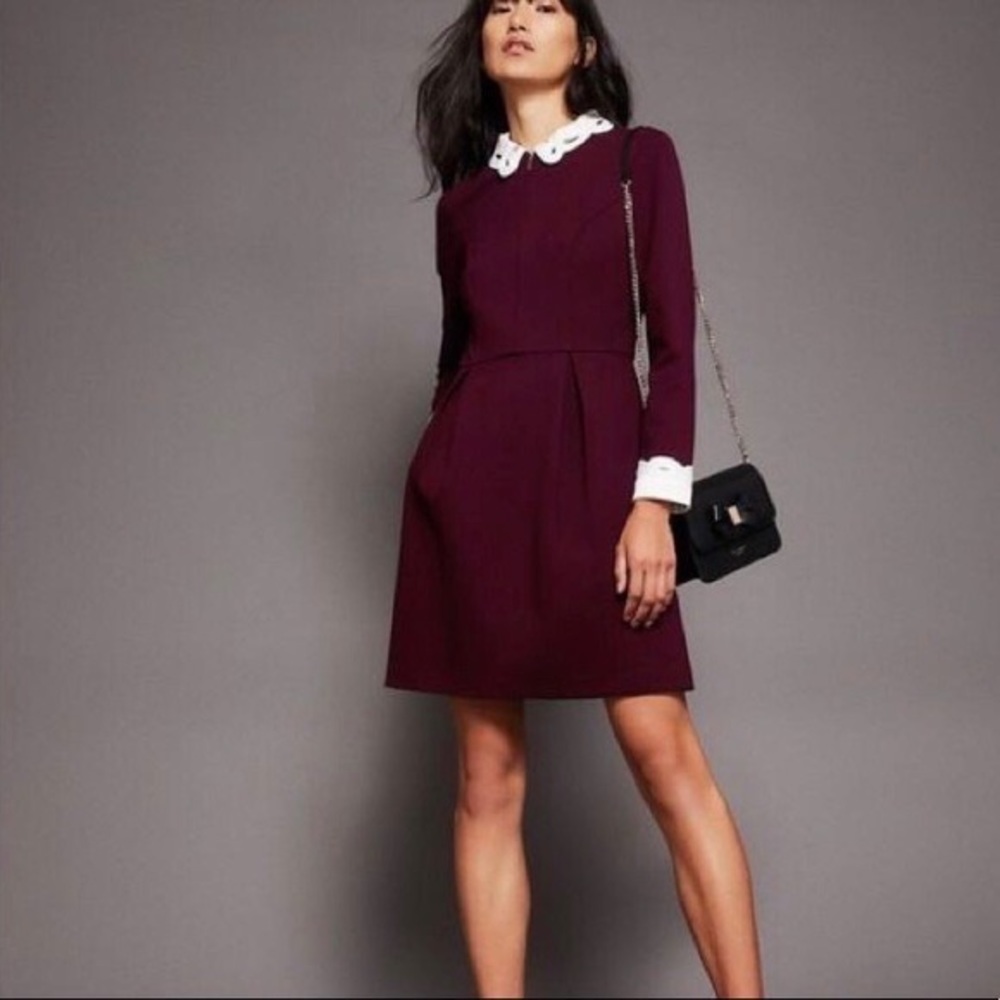 Ted Baker SHEALAH Long sleeved Collared dress MAROON - Ted Baker size 1